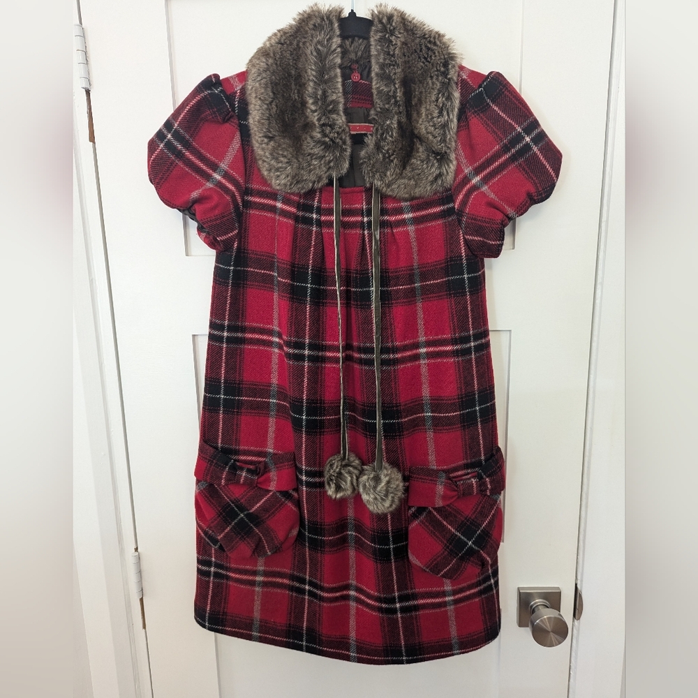 ES Style Wool Blend Mini Dress With Removable Faux Fur Collar